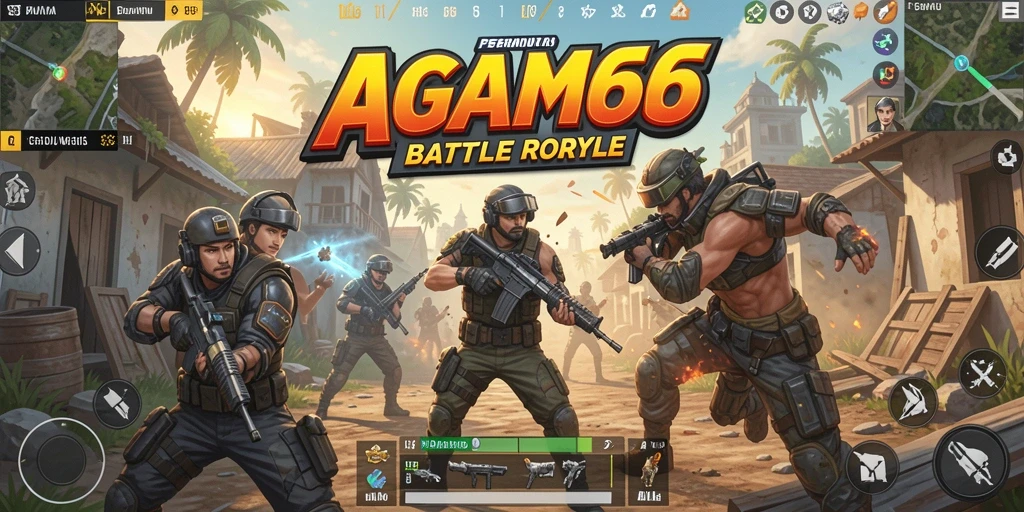 Screenshot utama AGAM66 menunjukkan intensitas pertarungan dalam permainan Battle Royale.