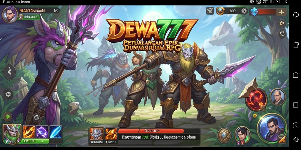 Tangkapan layar utama DEWA777 menampilkan aksi seru dalam pertempuran RPG.