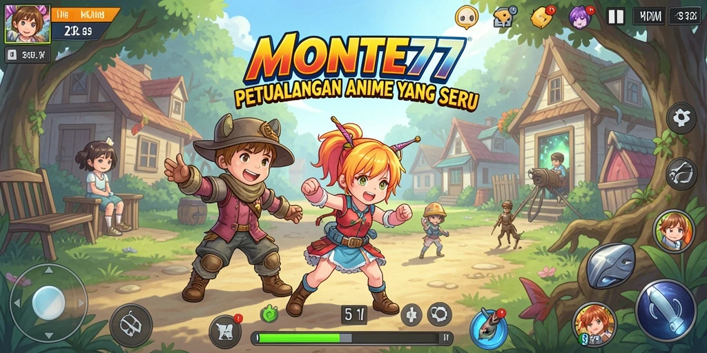Tampilan seru gameplay <strong>MONTE77</strong> dengan karakter anime ikonik.