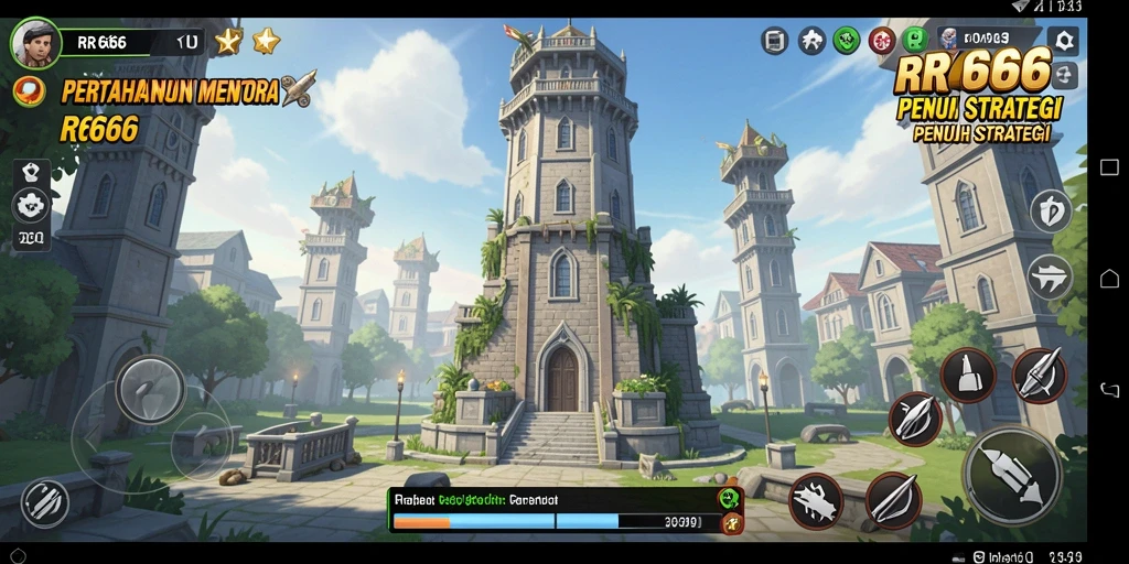 Tampilan seru permainan Tower Defense dengan menara yang strategis.