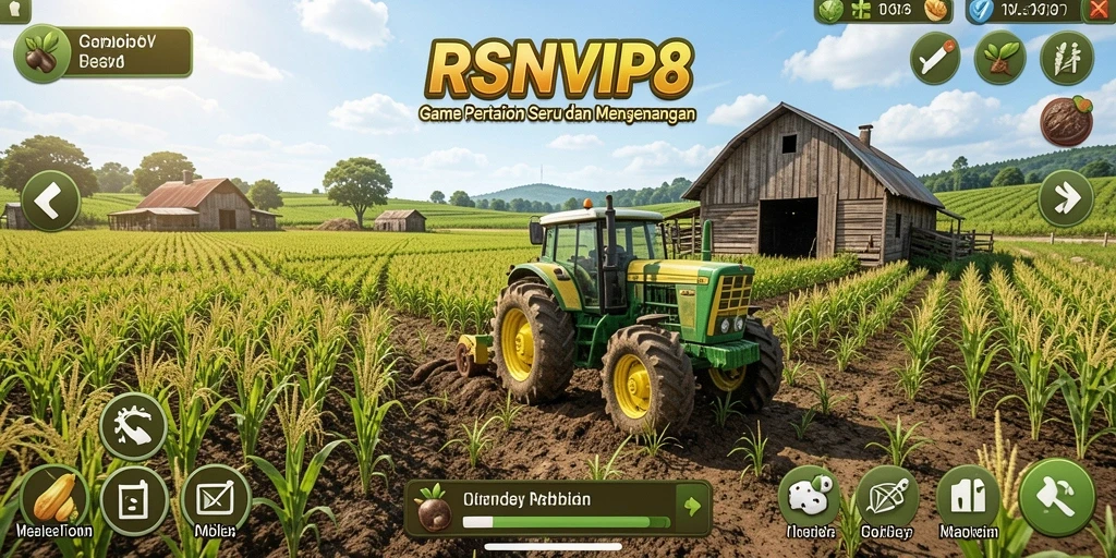 Tampilan gameplay seru dalam RSNVIP8 dengan ladang dan hewan ternak.