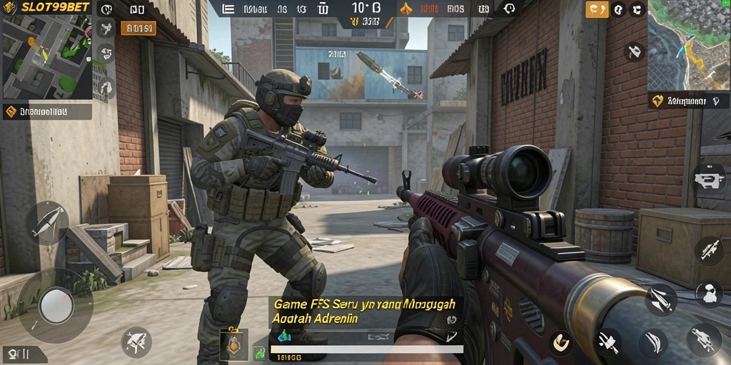 Gameplay SLOT99BET menunjukkan aksi mendebarkan dalam pertempuran FPS.