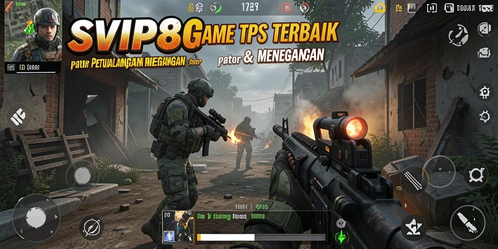 Screenshot gameplay SVIP8 menampilkan aksi pertempuran sengit di lingkungan yang detail.