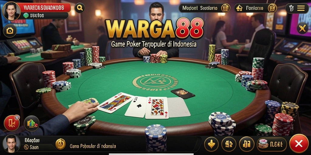 Tampilan gameplay seru di WARGA88 menampilkan aksi kartu poker.
