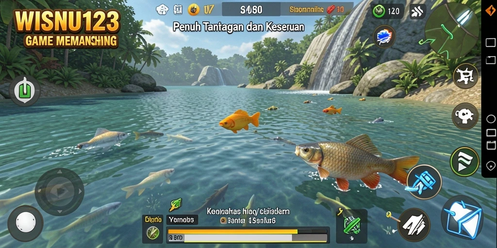 Tampilan gameplay WISNU123 yang menarik dan realistis saat memancing.